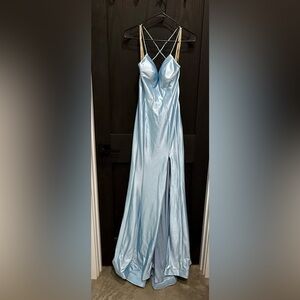 Faviana Light Blue Satin Evening Gown